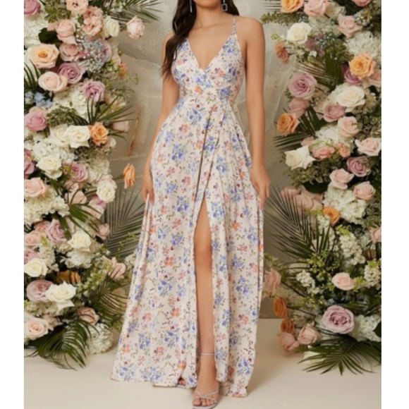 Boho floral print slit thigh cami maxi dress - Picture 3 of 5